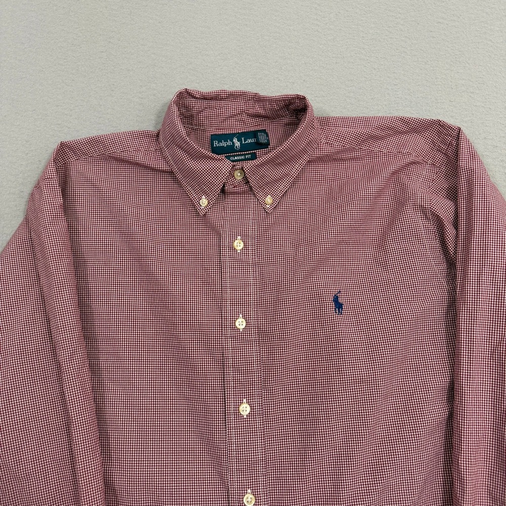 Vintage Polo Ralph Lauren Button Shirt Men's 16 34/35 Red Gingham Classic Fit